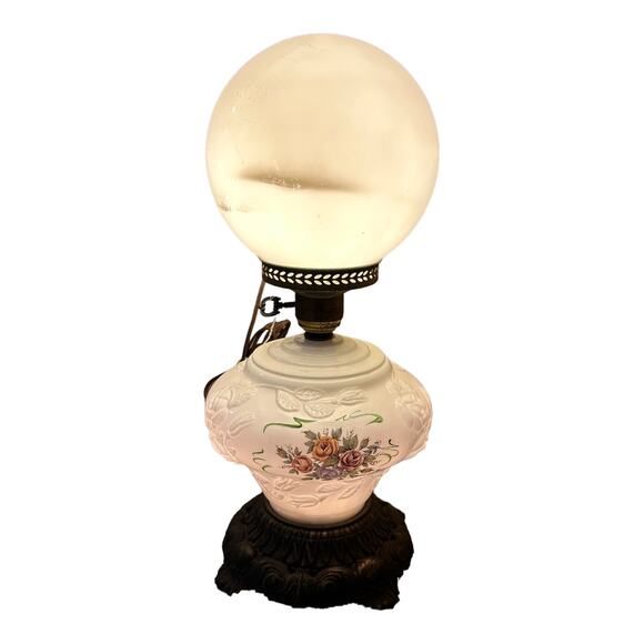 Vintage Gone with the Wind Parlor Hurricane Lamp Milk Glass 3 Way Hand Painted - Picture 8 of 16